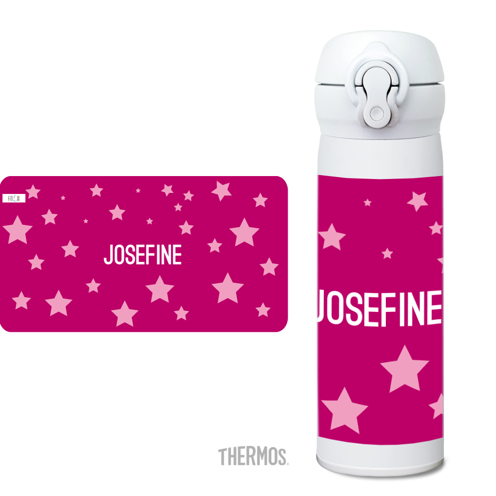 Thermos Isolier -Trinkflasche Sterne pink Muster - personalisierbar
