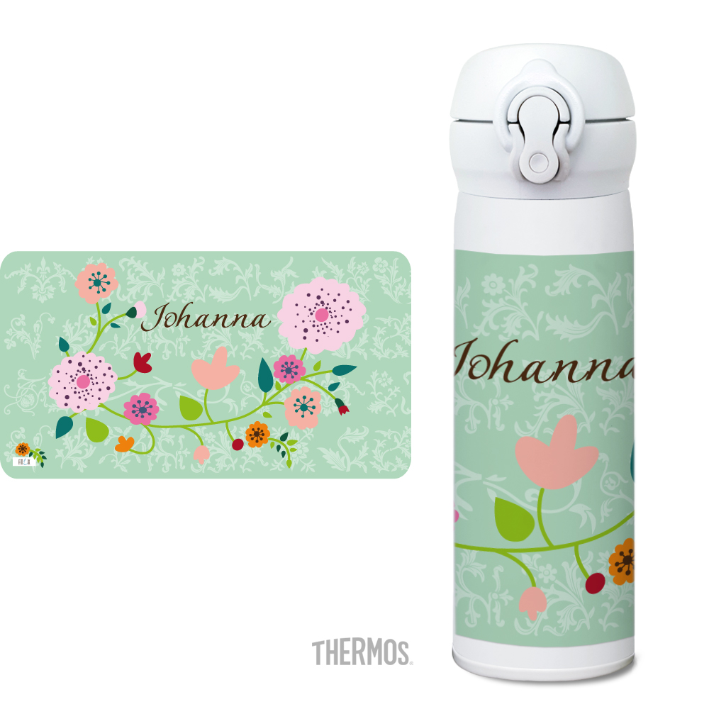 Thermos Isolier -Trinkflasche Floral mint - personalisierbar