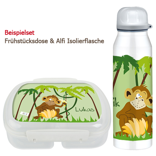 Set Brotdose und Trinkflasche - Affe Dschungel
