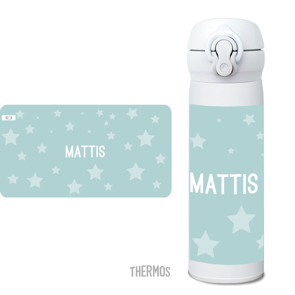 Thermos Isolier -Trinkflasche Sterne blau Muster - personalisierbar