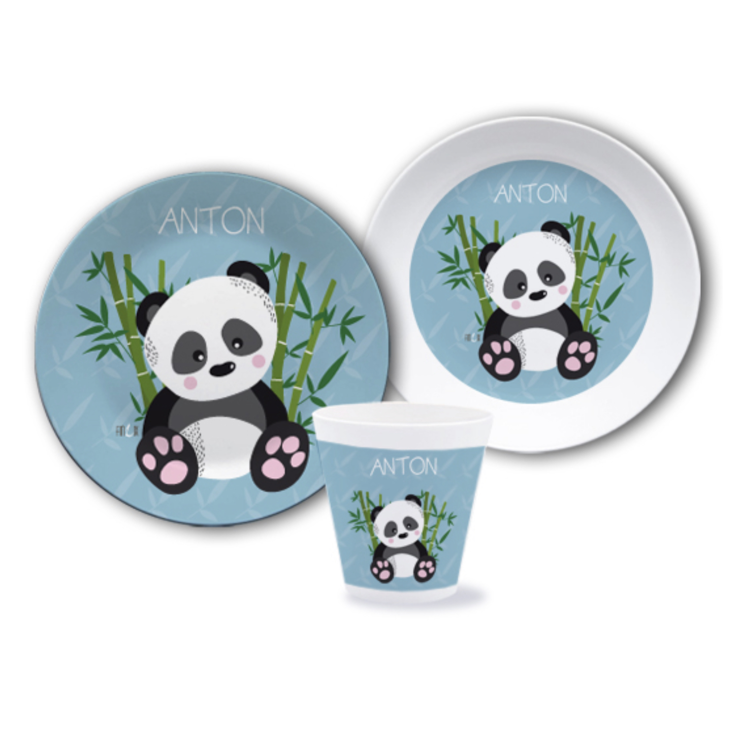 Kinder Set Melamin mit Namen - Panda