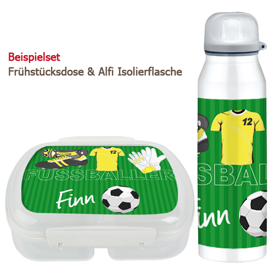 Set Brotdose und Trinkflasche - Fußball gelb