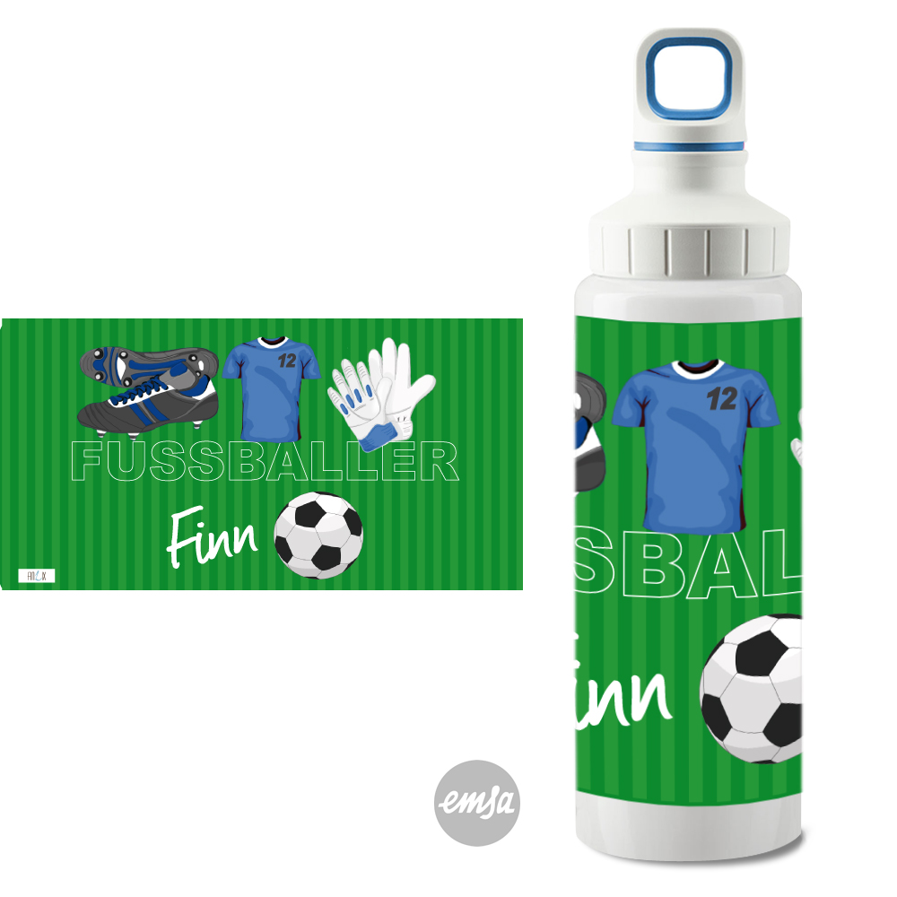Fußball blau Edelstahltrinkflasche von emsa personalisierbar