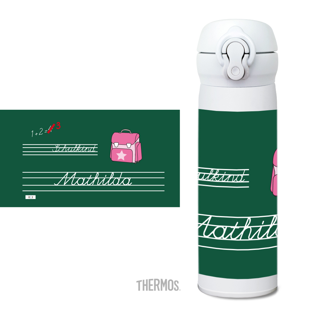 Thermos Isolier -Trinkflasche Schule rosa - personalisierbar