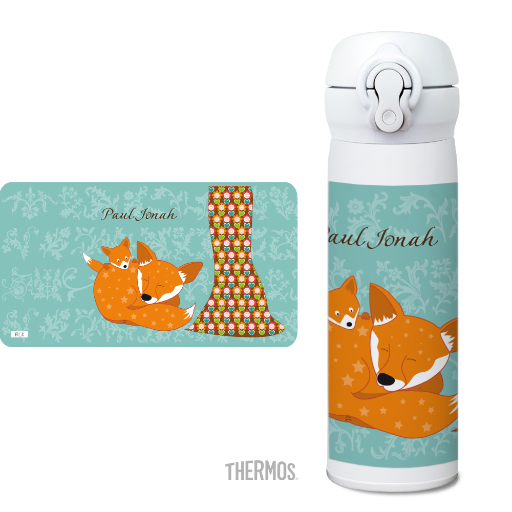 Thermos -Trinkflasche Fuchs floral - personalisierbar