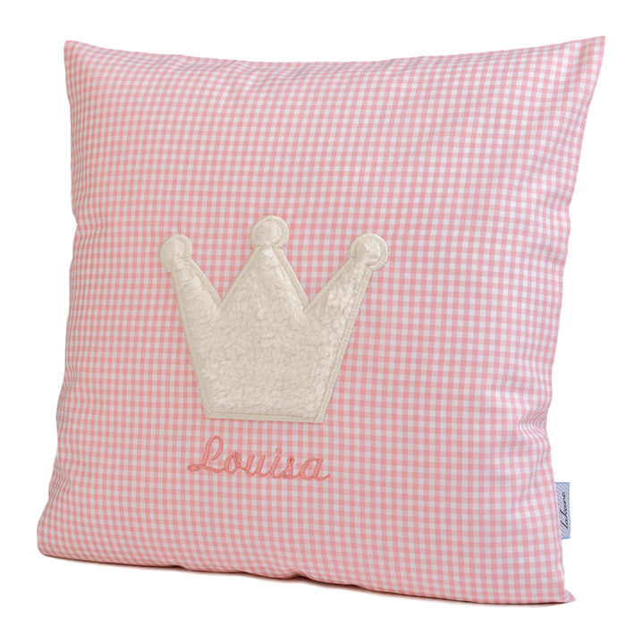Kissen Krone personalisiert - rosa Vichy