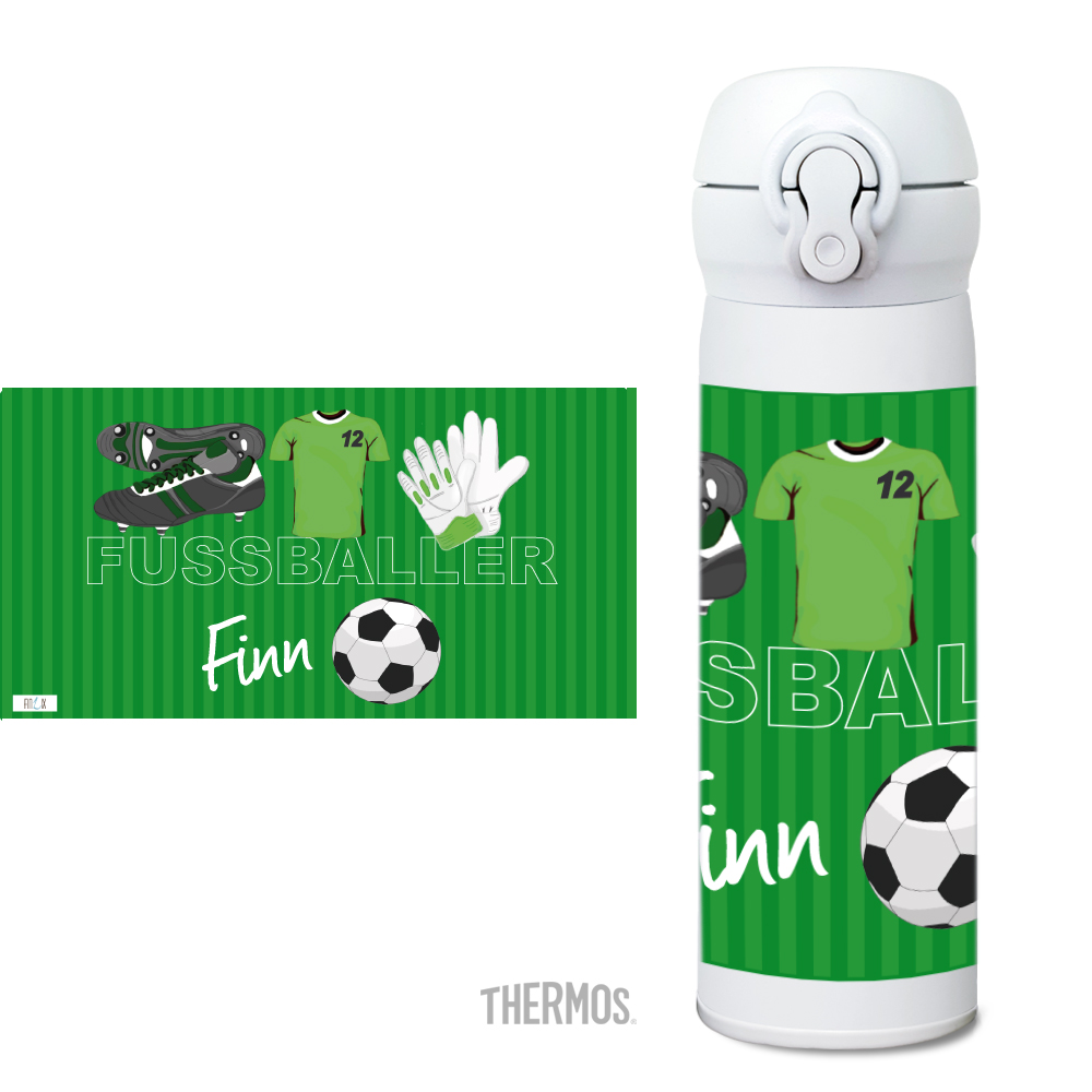 Thermos Isolier -Trinkflasche Fußball grün - personalisierbar
