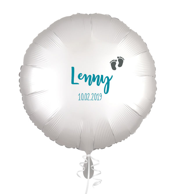 Luftballon zur Geburt personalisiert - Rund weiß Folienballon
