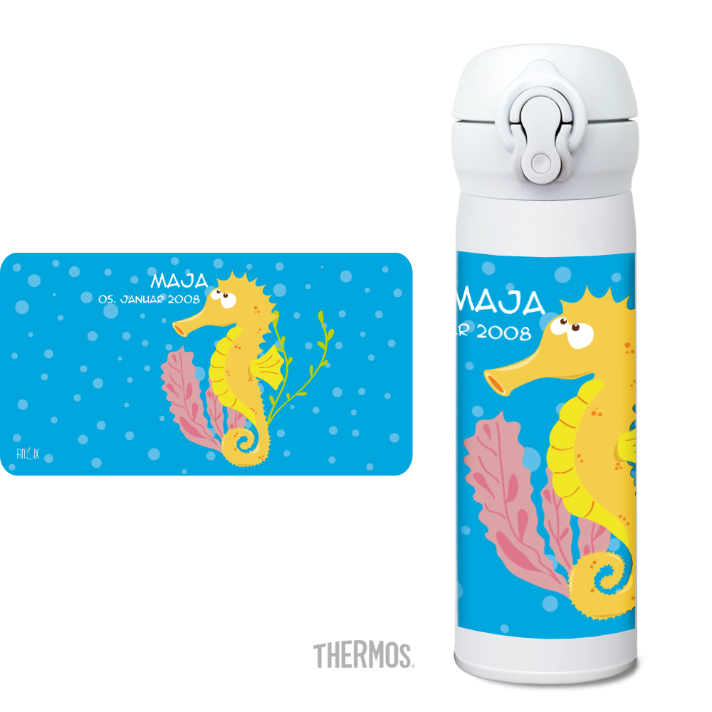 Thermos Isolier -Trinkflasche Seepferdchen personalisierbar - Meerestiere