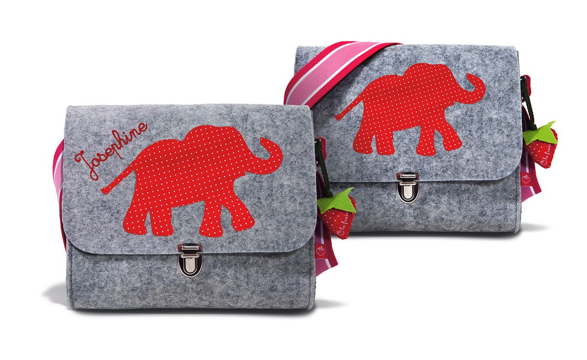 Filztasche mit Namen Elefant Erdbeere