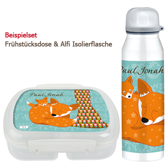 Set Brotdose und Trinkflasche - Fuchs floral