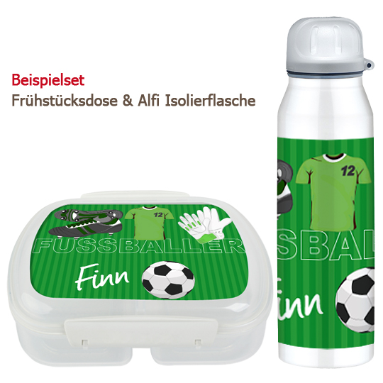 Set Brotdose und Trinkflasche - Fußball grün