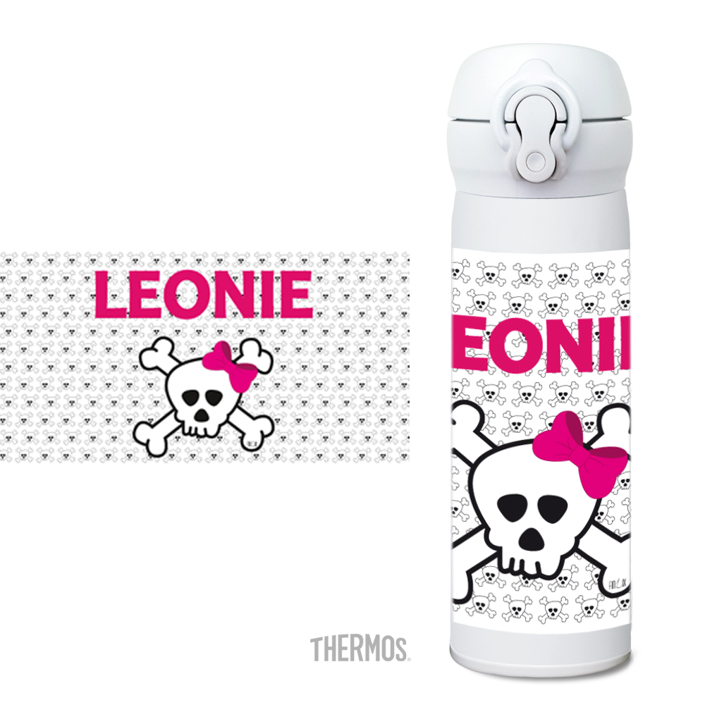 Thermos Isolier -Trinkflasche Totenkopf pink Muster - personalisierb