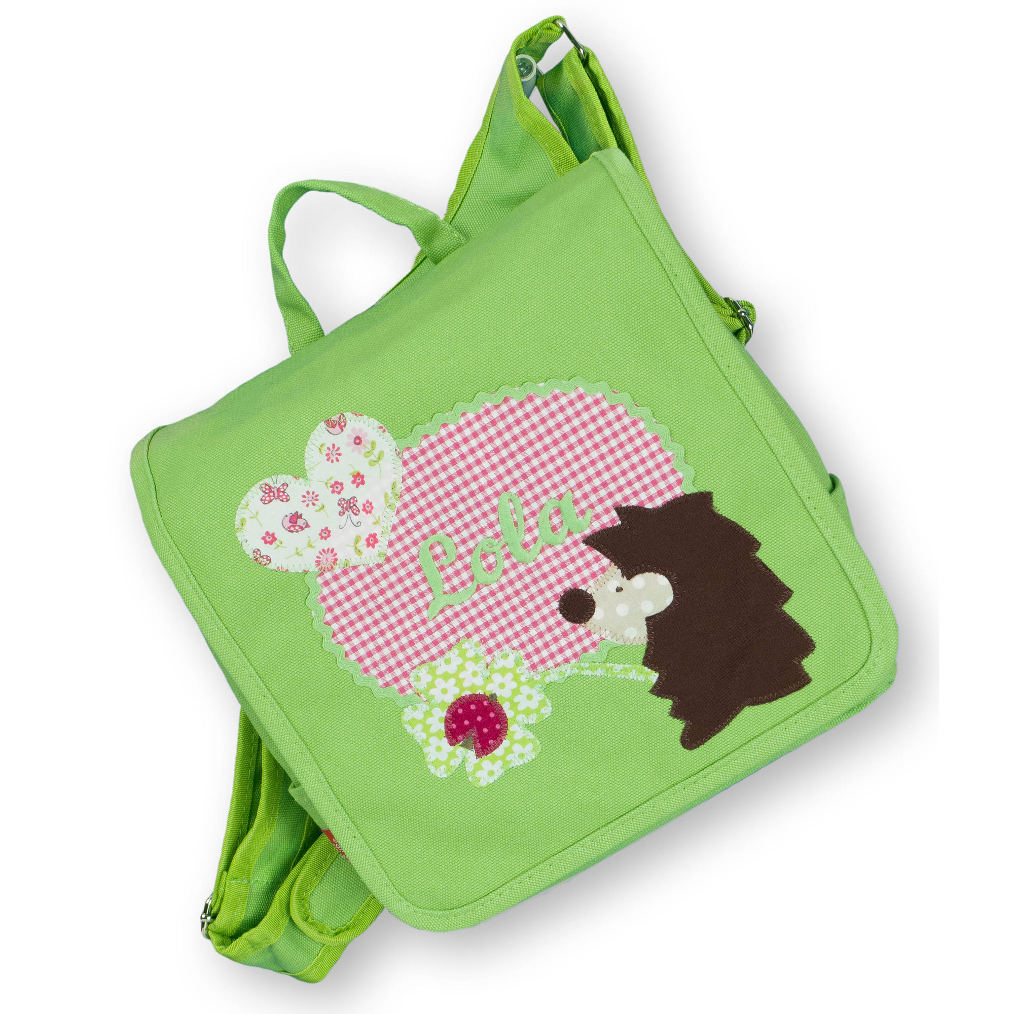 Kindergartentasche Igel Lola - personalisierbar (Rucksack & Tasche 2in1)