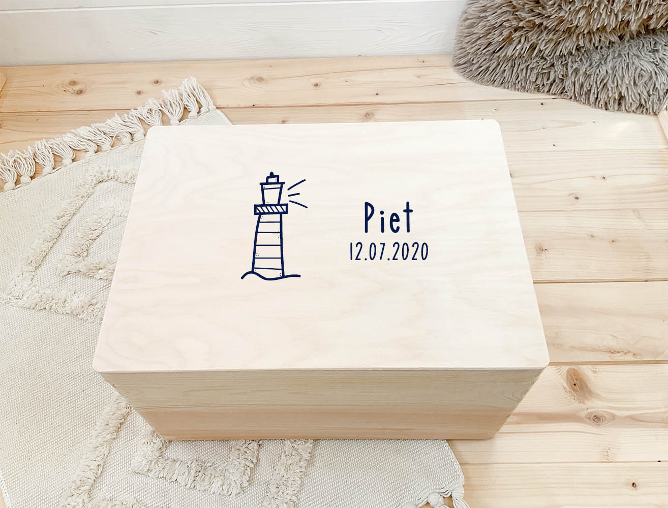 Erinnerungsbox Baby personalisiert - Leuchtturm