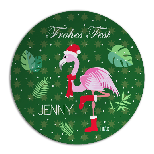 Weihnachtsteller personalisierbar Flamingo