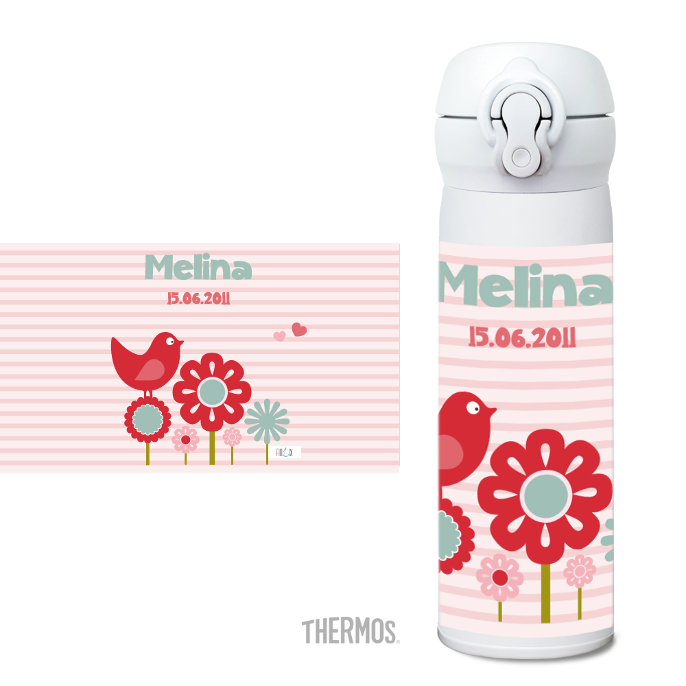 Thermos Isolier -Trinkflasche Piep rosa - personalisierbar