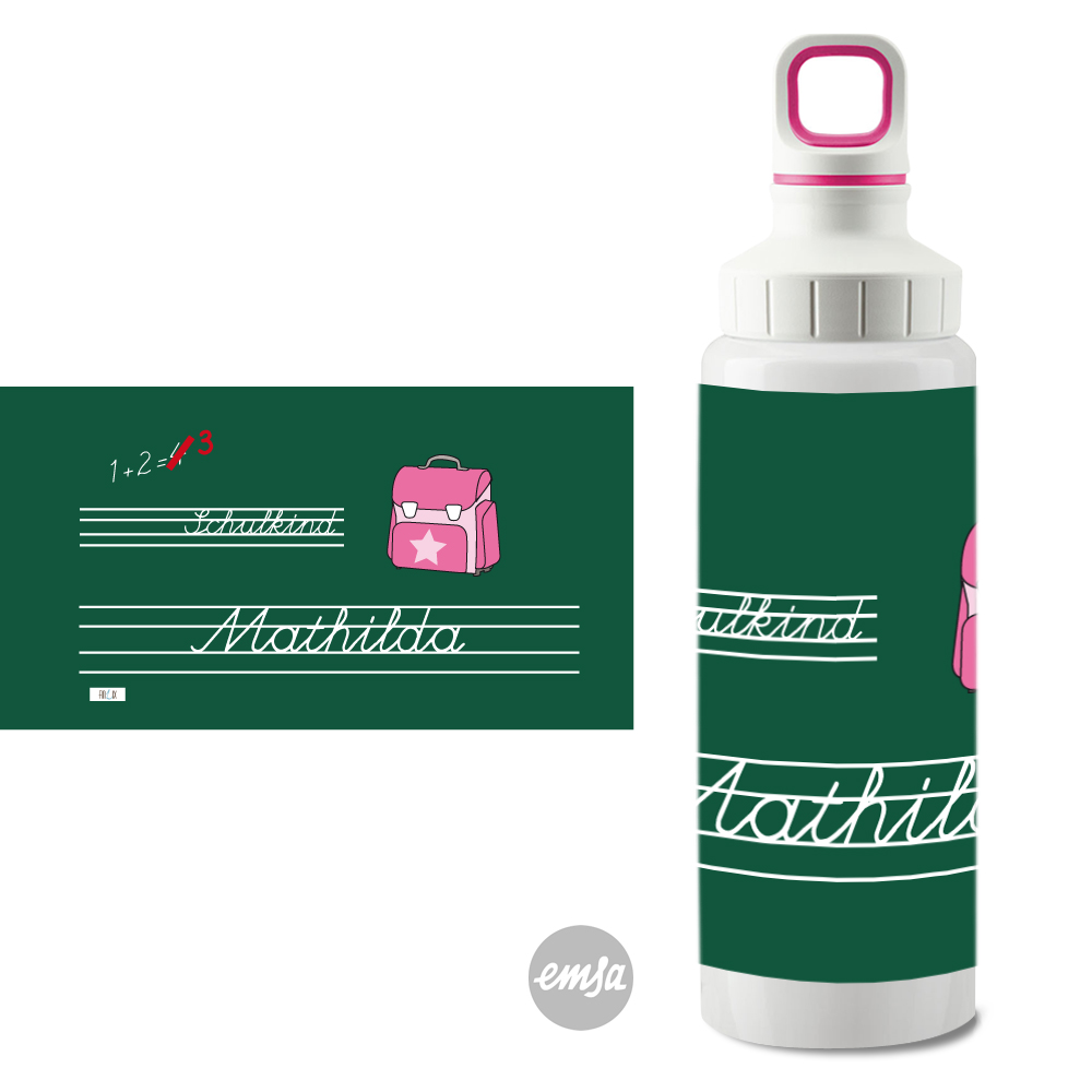 Schule rosa Edelstahltrinkflasche von emsa personalisierbar
