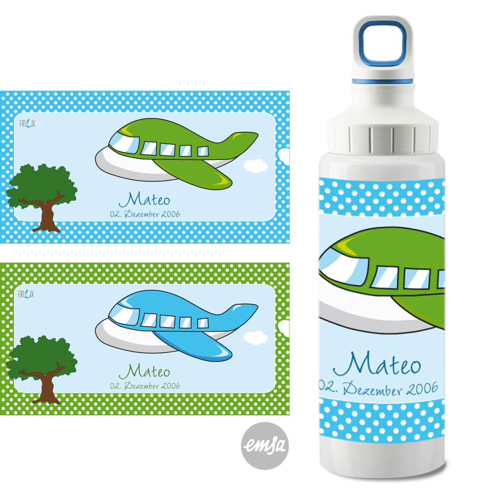 Flugzeug Edelstahltrinkflasche von emsa personalisierbar