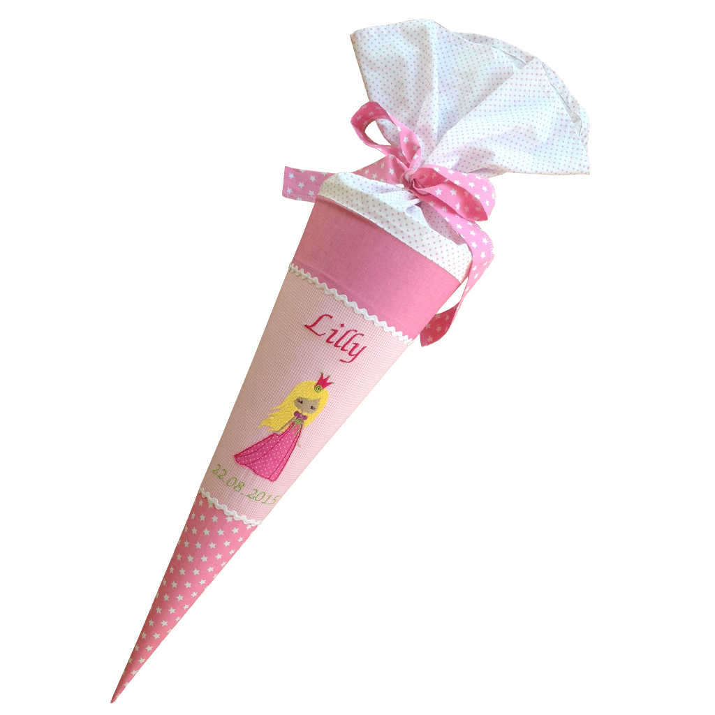 Schultüte Prinzessin personalisierbar - Stoffschultüte rosa / weiß