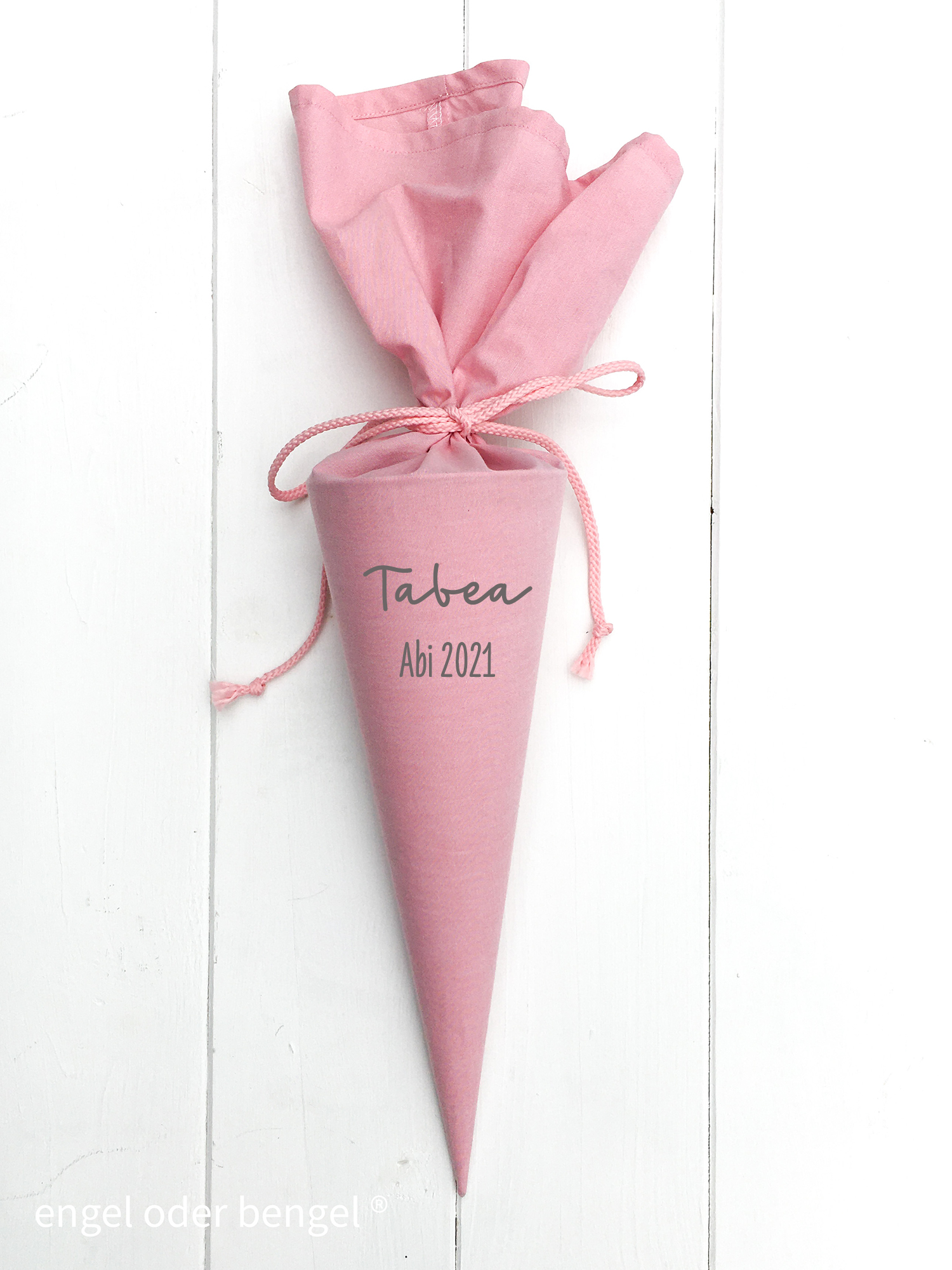 Kleine Schultüte Stoff rosa mit Namen - 35 cm