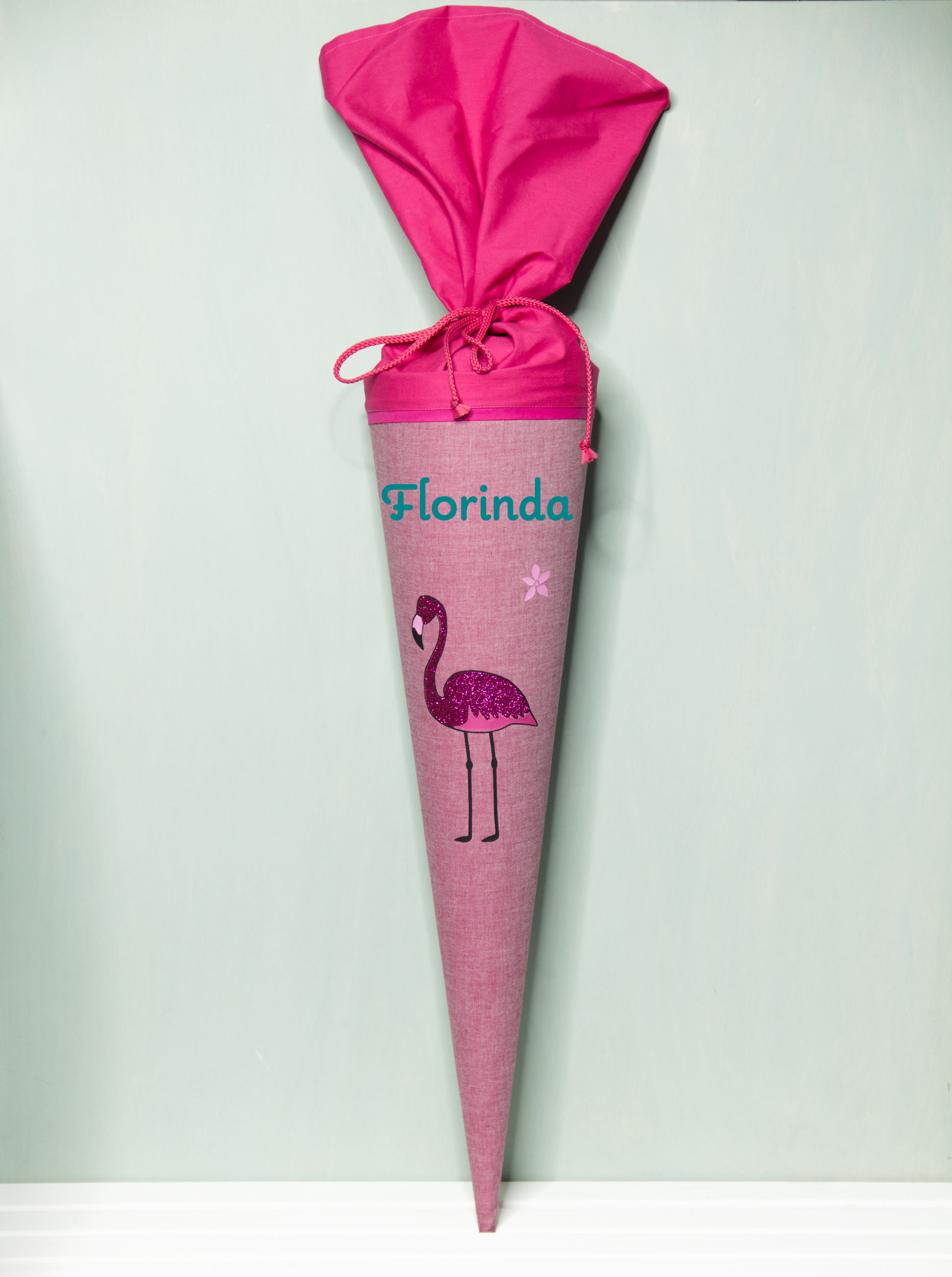 Schultüte Flamingo mit Namen aus Stoff