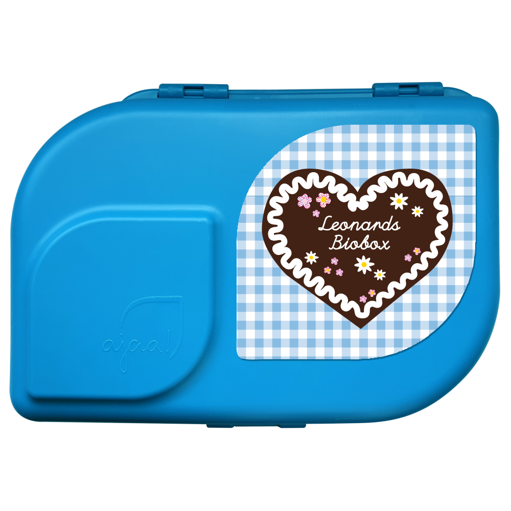 Nachhaltige Brotdose Kinder personalisierbar mit Namen - Herz blau