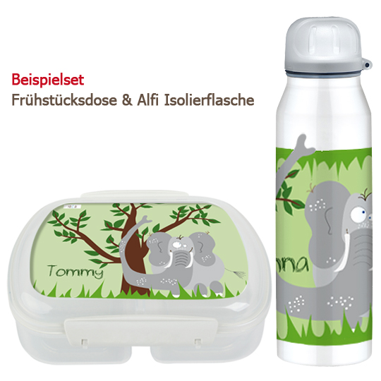 Set Brotdose und Trinkflasche - Elefant Dschungel