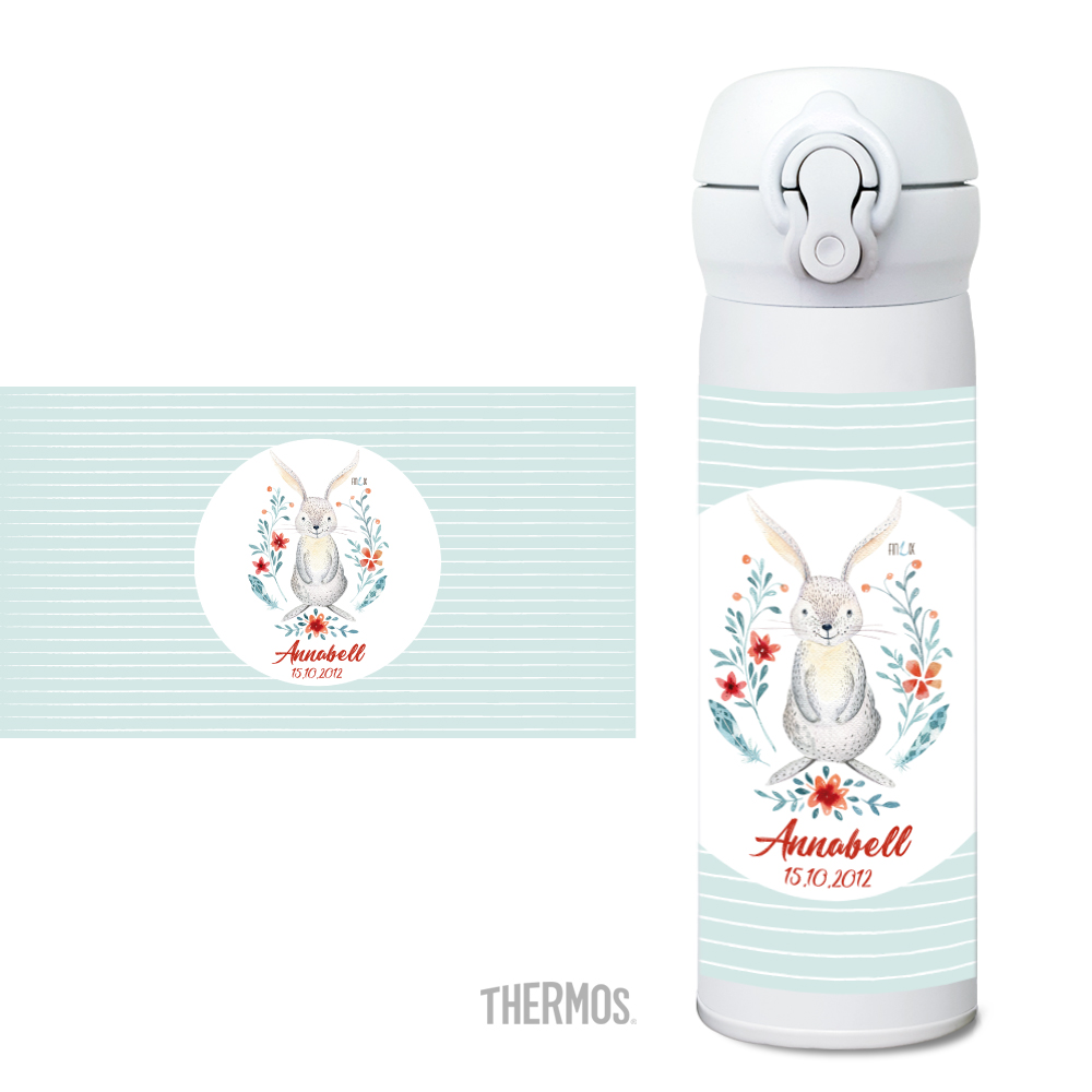 Hase Thermos -Trinkflasche personalisierbar - Woodland