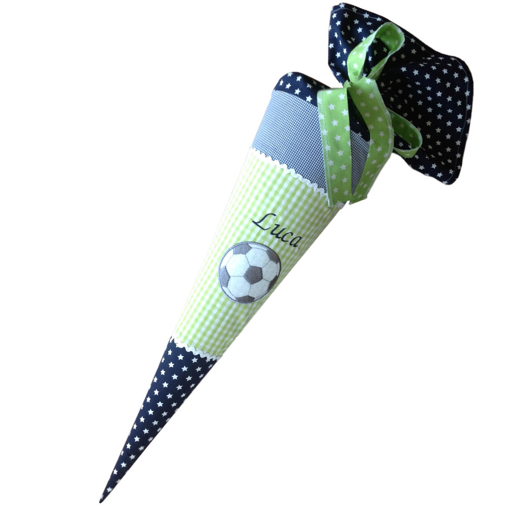 Schultüte Fußball - Stoffschultüte grün / marine