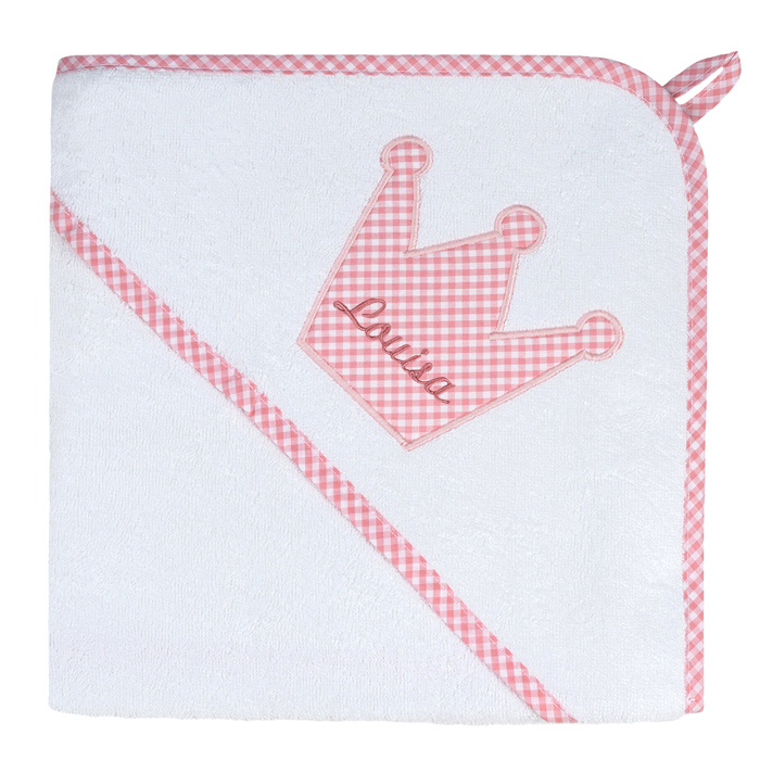 Baby Kaputzenhandtuch personalisierbar - rosa Krone