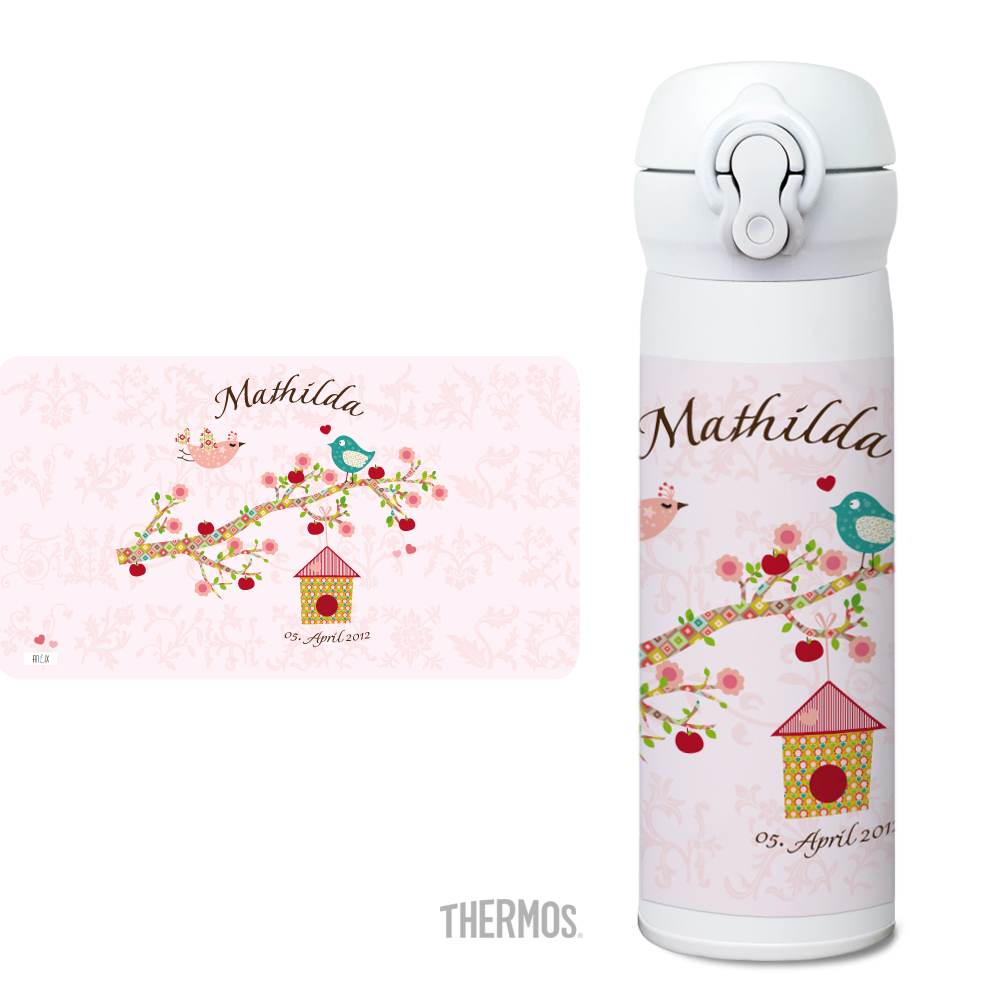 Thermos Isolier -Trinkflasche Floral rose - personalisierbar