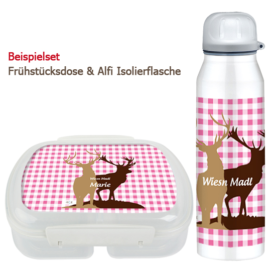 Set Brotdose und Trinkflasche - Hirsch rosa